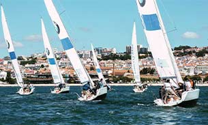 Yachts in a sailing regatta in Lisbon, Portugal.