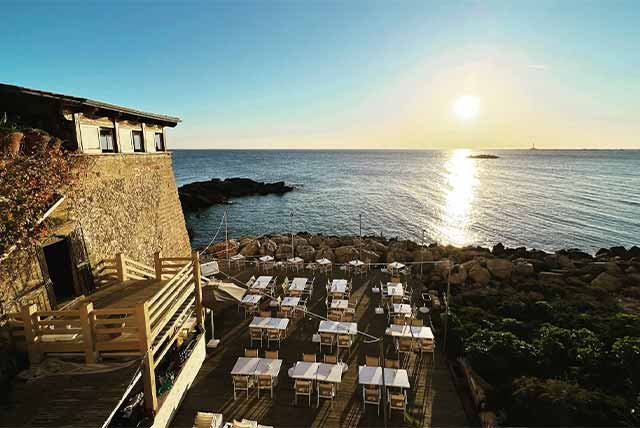 Seafront terrace at sunset