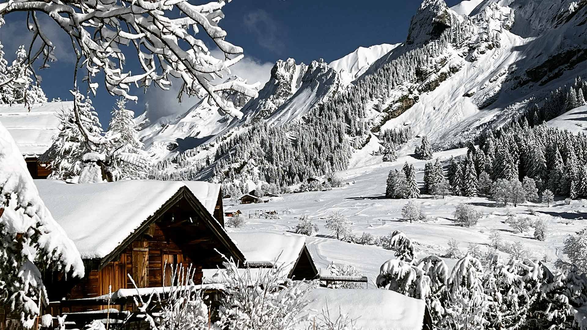 Chalet covered in snow in La Clusaz