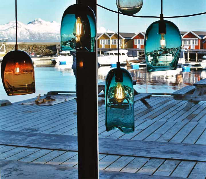Ornate lighting in front of a window in the Arctic