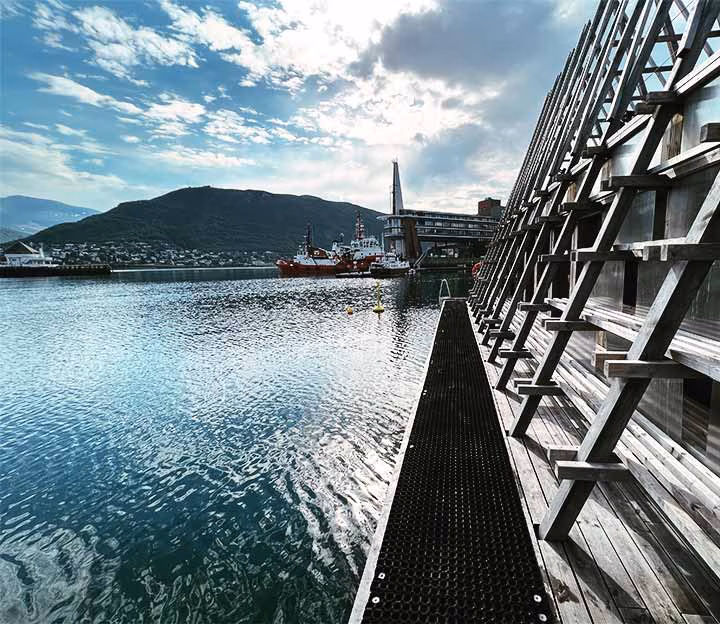 View from the side of a floating sauna