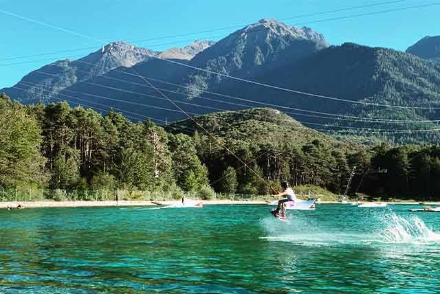 Wakeboarding on an alpine lake