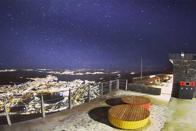 Night time terrace overlooking Bergen