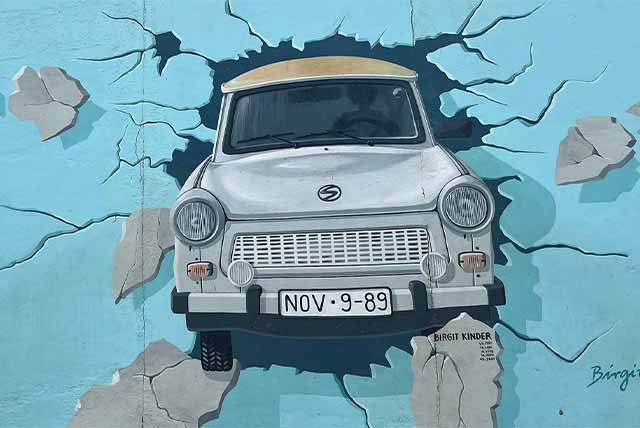 Mural of Trabant car on the Berlin Wall