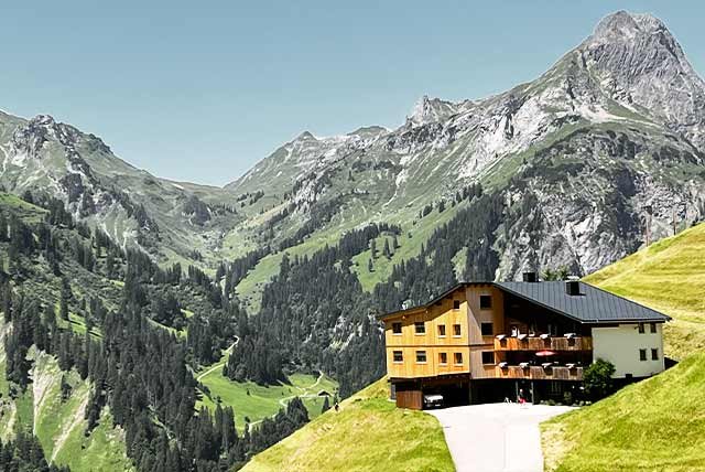 Mountain hut in the summer fields