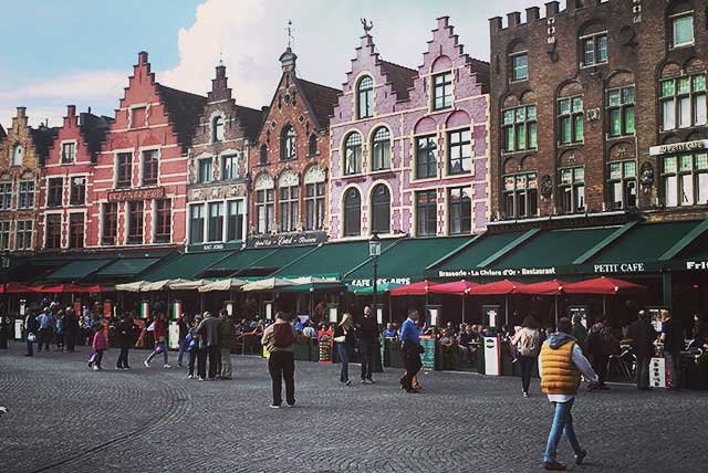 Shops in a central square in Bruges