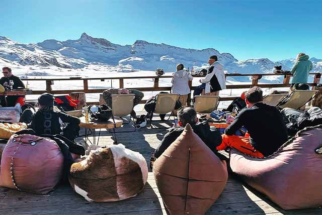 Bean bags on a mountain hut terrace
