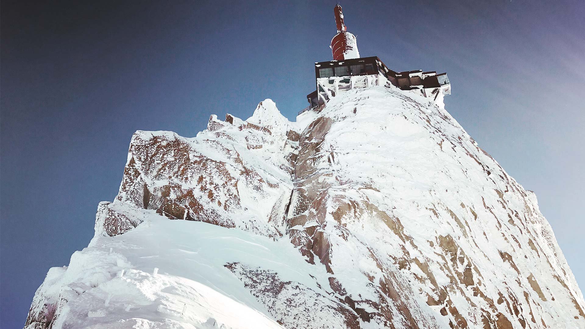 A view up to the Aiguille du Midi peak above Chamonix