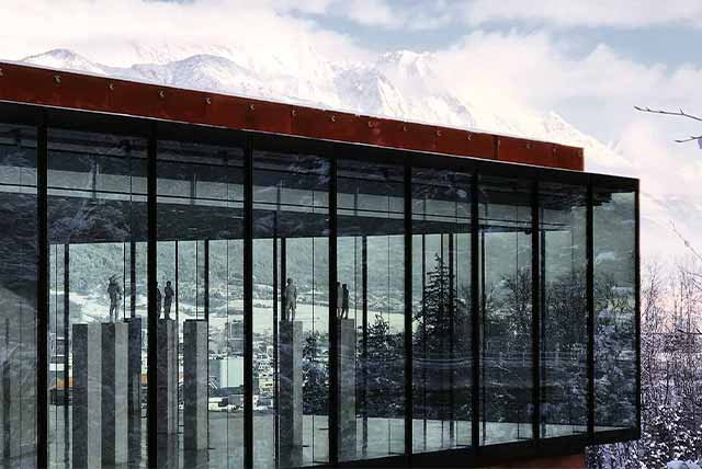 Glass walled meeting area