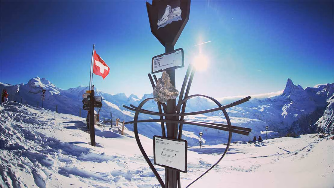 Signs in the foreground with the Matterhorn in the background