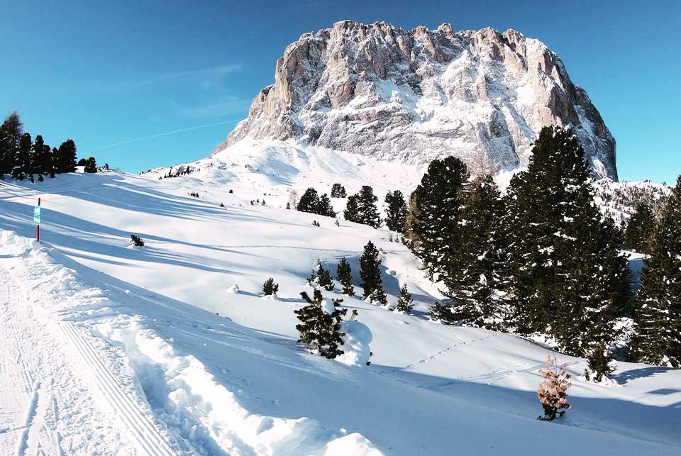 Dolomite mountains covered in snow