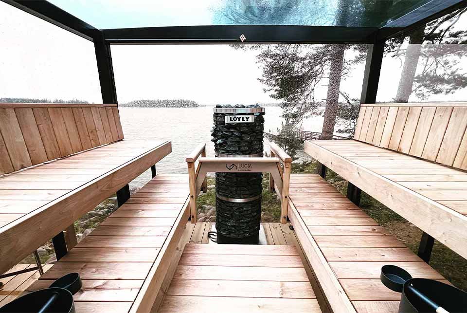Glass sauna on the coast of Finland