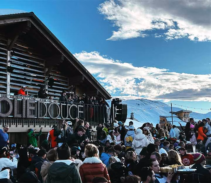 People on the apres terrace of the folie douce, avoriaz