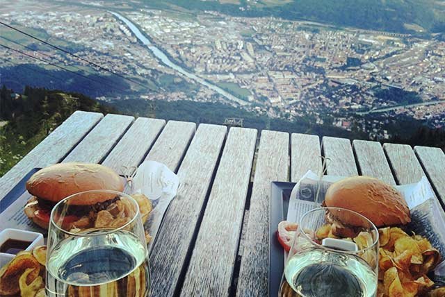 Breakfast on a mountain hut terrace