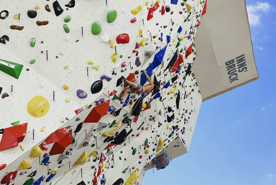 An outdoor climbing wall in Innsbruck