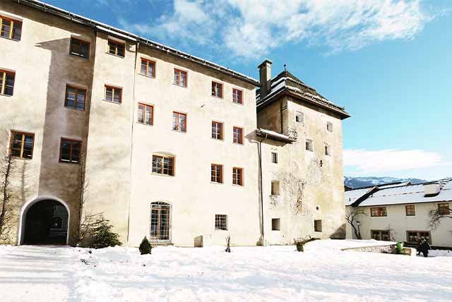 Large building in the snow of Kitzbuhel
