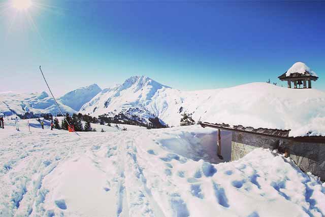 A snowy roof in the mountains above Kitzbuhel