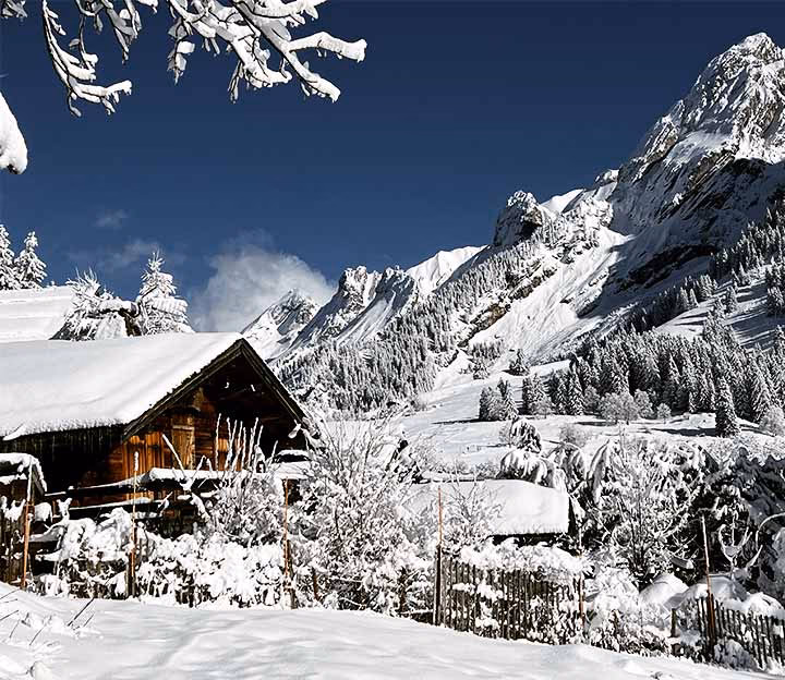 Chalet deep in snow