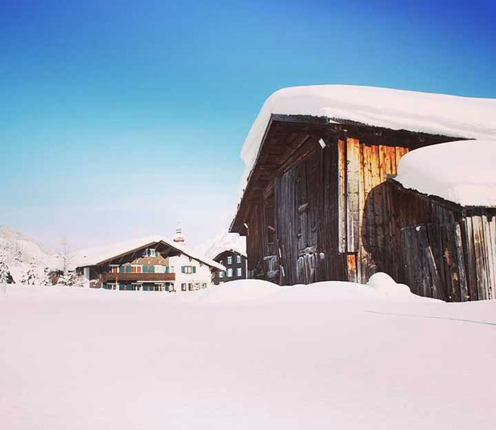 Farm in a snowy field