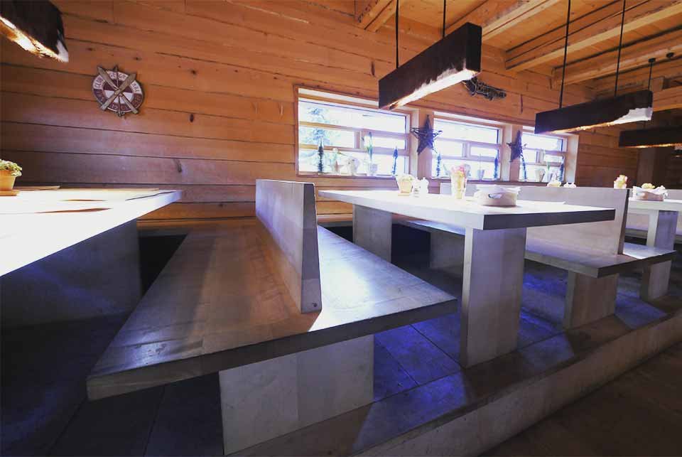 Inside of a contemporary restaurant