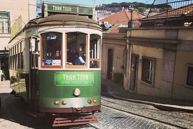 Tram on the streets of central Lisbon