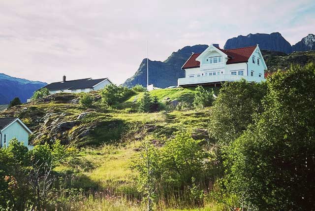 House on a hillside in Lofoten