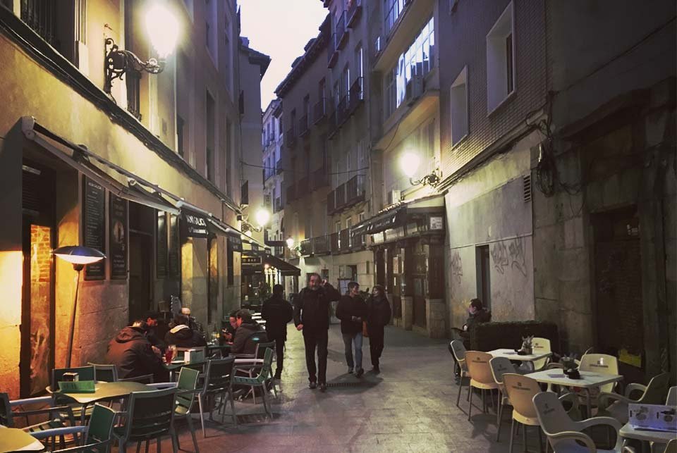 Central Madrid pedestrian street at night