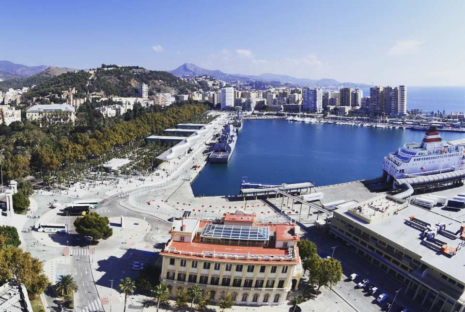 View over the port area of Malaga