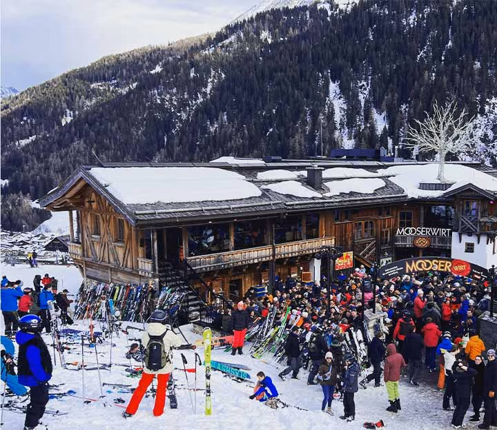 People on the Mooserwirt apres ski terrace