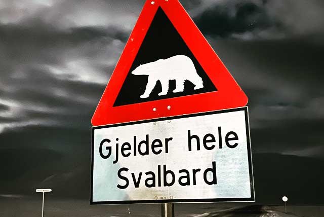 A sign warning of polar bears in Norway