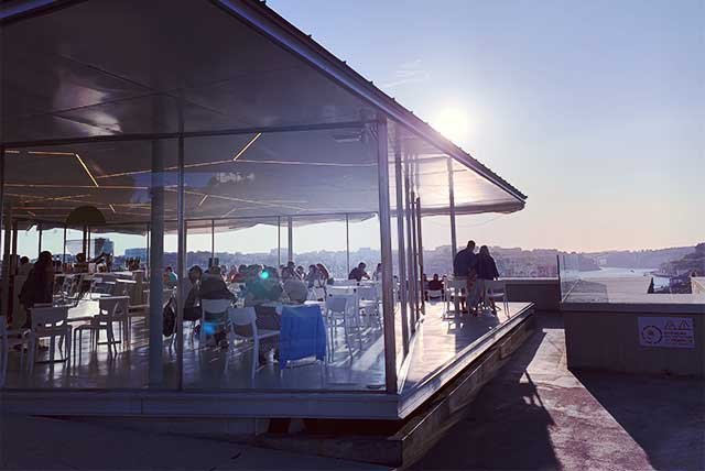 Bar terrace overlooking the Porto skyline