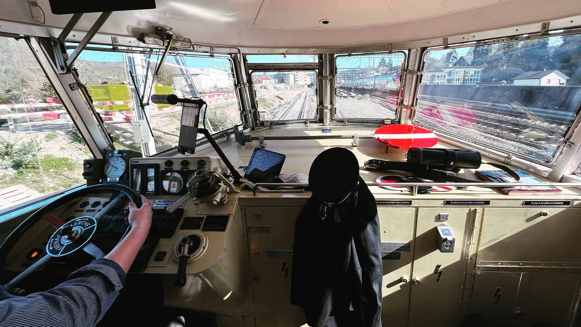 View from the drivers cabin of a historic train