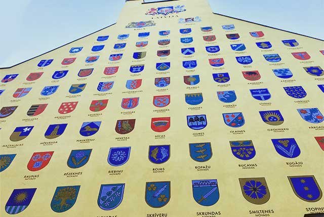 Wall featuring flag murals