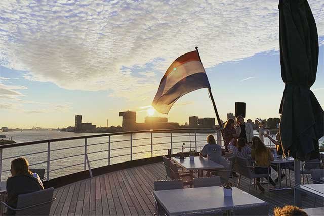 Dutch flag on deck on cruise liner