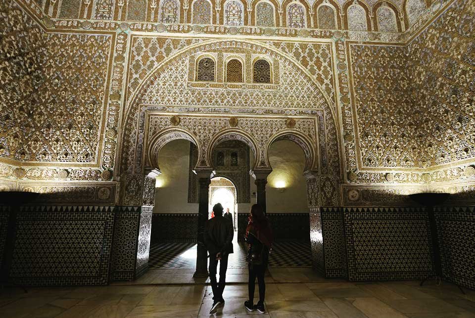 Inside an ornate palace in Seville