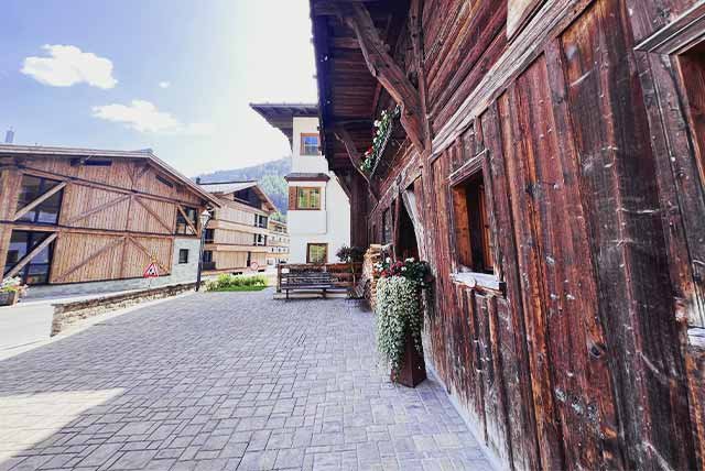 A wooden guetshouse facade in the mountains