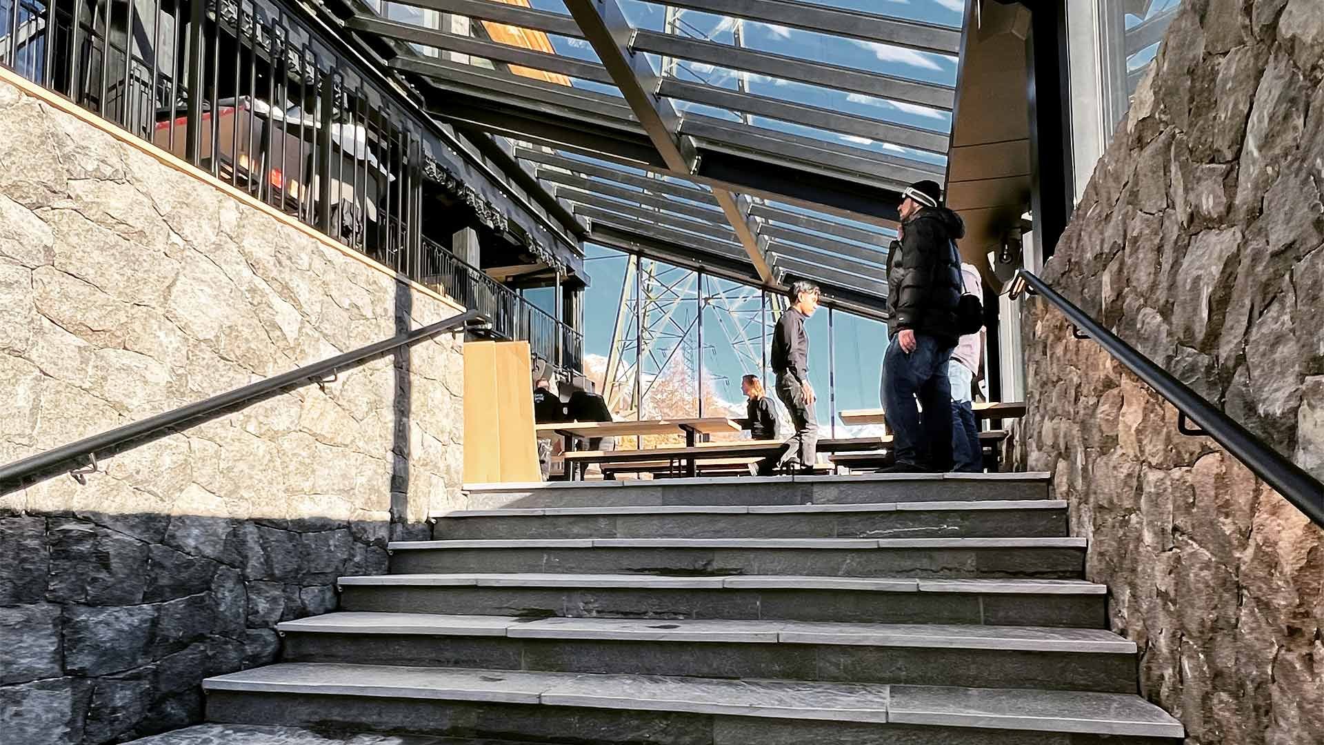 Stone steps in a mountain restaurant