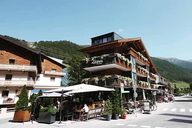 Streetside terraces in a mountain resort