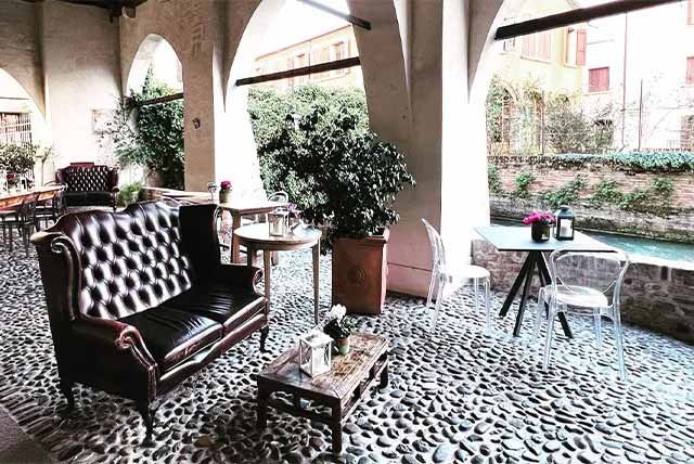 Leather sofa on an outdoor terrace