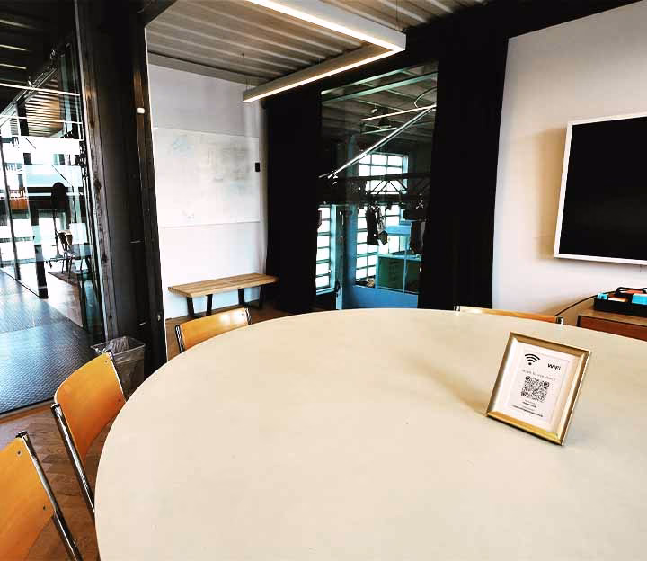 A table in a stylish meeting room